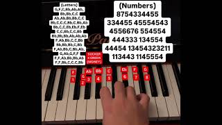 SUCKER 4 GREEN (MONEY) piano tutorial (letters and numbers)