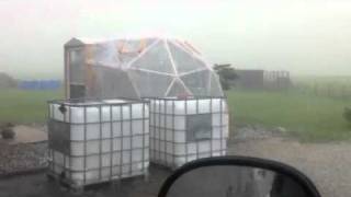 Hail storm 7/19/2011 geodome greenhouse survives