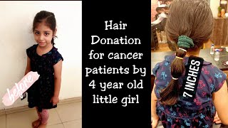 Donation for cancer patients.Hair donation by 4 year old little girl.