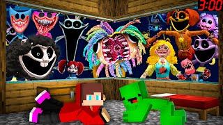 JJ and Mikey HIDE from ALL SCARY MONSTERS FROM Poppy Playtime Chapter 4 in Minecraft Maizen