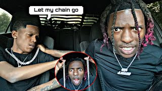 Snatching @LiiRaed 10,000 Dollar Chain Then Breaking it to see his reaction