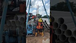 proses pemasangan besi cor kedalam lubang borpille #pengeboran