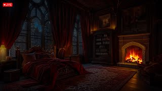 Castle Bedroom Ambience | Comfortable with Rain & Soft Fireplace Sounds - Deep Relaxing & Sleeping🏰