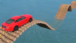 Impossible Log Wave Bridge Crossing Cars Vs Deep Water - BeamNG.Drive