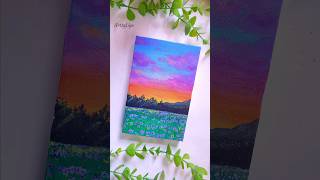 Flower Field and Sunset Art 🩷💜🩵 #art #shorts