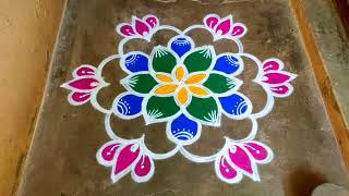 Aavani madham colour kolam designs|5 dots pandaga muggulu|lotus rangoli|krishna jayanthi kolam 2023