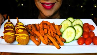 Corn Dogs and Sweet Potato Fries | Crispy Eating Sounds | No Talking | ASMR Eating