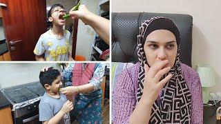 My Kids Eating Green chili - Sitara and Salma Issue - 2022/08/19 Friday vlog