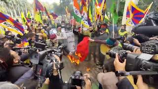 Tibetan protesters burn Chinese flag in Delhi | #beijing #winterolympics2022 #china