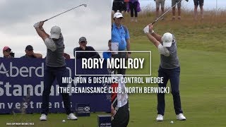 Rory McIlroy Golf Swing mid-iron & wedge (face-on) ASI Scottish Open, North Berwick July 2019.