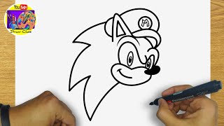 HOW TO DRAW SONIC MARIO | STEP BY STEP  | DRAWING SONIC WITH MARIO HAT