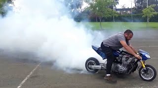 Crazy Mini Moto Bike Engines smoke burnout and sound