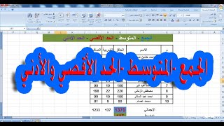 الجمع | والمتوسط | والحد الأقصي | والحد الأدني | Excel