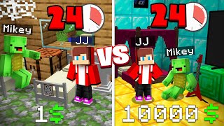 24 Hours Mikey 1$ vs JJ 10000$ House Survival Battle in Minecraft – Maizen?