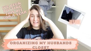 Small Closet Organization & Declutter| Finally organizing my husband's closet!