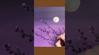 Acrylic Landscape Painting Tutorial: Moonlit Scene with Pink Blossoms Painting #painting #art #short