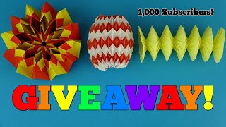 1000 SUBSCRIBERS ORIGAMI GIVEAWAY: Origami Magic Ball, Origami Fireworks, Origami Spring Into Action