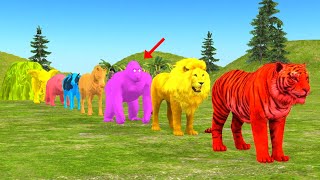 Paint Animals Gorilla Cow Tiger Lion Elephant Fountain Crossing Animal Cartoon