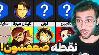 نقطه ضعف شخصیت های انیمه چیه؟🤔|رده بندی ترس شخصیت های انیمه