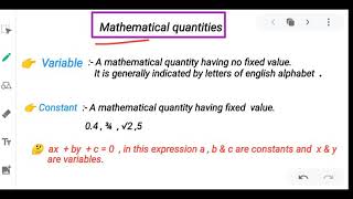 Mathematical quantities ( variables and constants ) , types of variables and constants