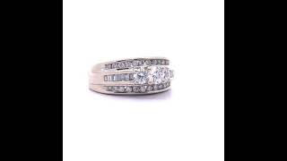 0.90 Carat Diamond Three-Stone Triple Row Channel Ring in 14k White Gold