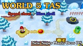 [TAS] World 5 - New Super Mario Bros DS (Speed Cheat + Blue Shell)