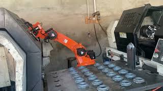 robot loading and unloading with two cnc machine