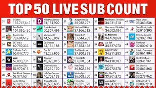 #LIVE #SubCount #Top50Top 50 YouTube Live Sub Count - PewDiePie, T-Series & More!