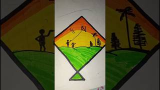 kite beautiful droing: kite festival art , meetvils art painting #kite #makarsankranti #art #drawing