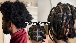 How to do box braids on mens natural 4c hair. *Clean parts with rubber band method*