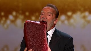 Arnold Schwarzenegger Eats Raw Meat At The Oscars