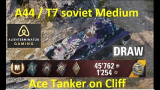 WOT A-44 Tier 7 soviet Medium/Ace Tanker on Cliff Draw