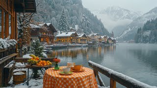 Lakeside Winter Cafe in Austria ❄️ Serene Snowfall with Warm Jazz for a Peaceful Mood