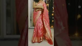 Pink Chanderi saree with Golden Readymade sleeveless blouse | How to drape a saree? #sareehaul