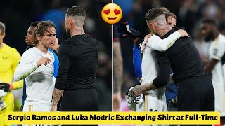 😍 Sergio Ramos and Luka Modric Exchanging Shirt at Full-Time during Real Madrid vs Sevilla