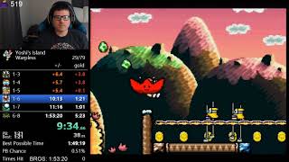 (1:52:02) Yoshi's Island warpless speedrun