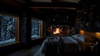 cozy winter ambience fireplace and snow┇Crackling fireplace sounds┇winter ambience cozy bedroom