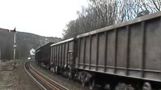 EWS 66065 passes through Grindleford, Derbyshire on Stone (26.02.11)