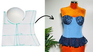 CORSET with Bra Cups (Step-by-Step cutting & sewing) | Easy Tutorial for Beginners