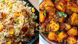 Mushroom rice & Potato fry Recipe| Today's Lunch Recipe | Lunch Box Recipe| Lunch Combo Recipe |