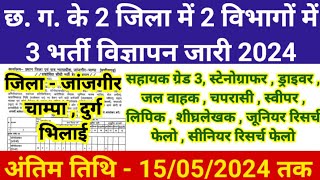 छ.ग. के 2 जिला में 2 विभागों में 3 नयी भर्ती विज्ञापन जारी 2024 | Cg Govt Job Vacancy 2024 | Cg Jobs