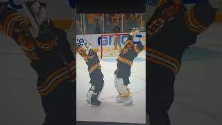 Swayman and Ullmark Goalie Hug 4/6/23 2 -1 OT  61st win of the season