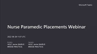 Nurse Paramedic Placements Webinar June 2022