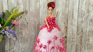 How to make doll cake with whipped cream frosting||cake tutorial for beginners with fresh cream