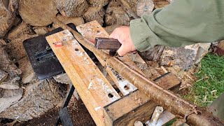 How I remove bark from a hiking stick . Special homemade tool making it faster and easier