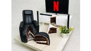 Chocolate Cake Rack TV / Netflix / Armchair ( Pastel - Torta en forma de sillón y rack de tv)