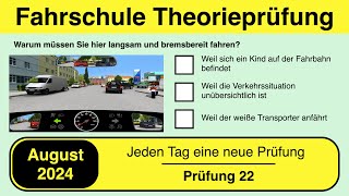 🚘 Führerschein Theorieprüfung Klasse B 🚗 August 2024 - Prüfung 22 🎓📚