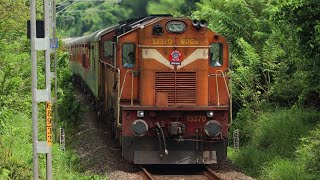 Kochuveli - Mumbai LTT Superfast Express begins furiously chugging with Twin ALCOs at Udupi Outers!