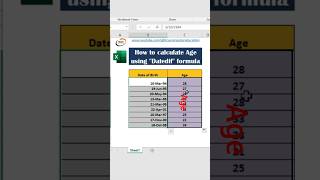 How to calculate age from date of birth in Excel #youtubeshorts #shorts