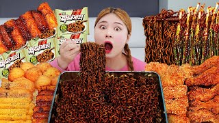 MUKBANG 직접 만든 짜파게티 멕시카나 치필링 양념치킨 먹방! BLACK BEAN NOODLES FRIED CHICKEN EATING SOUND | HIU 하이유